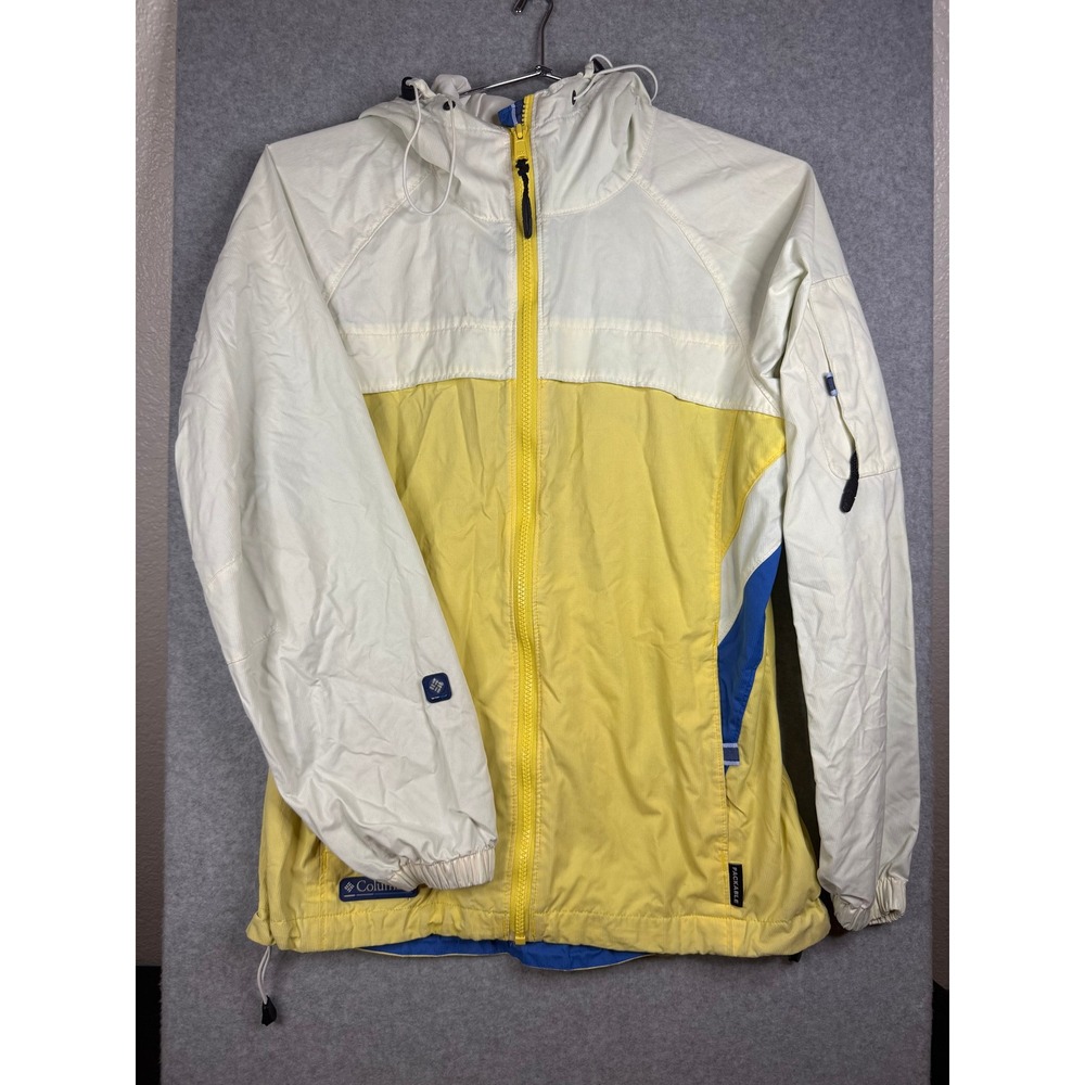 Columbia Womens Packable Windbreaker Jacket Yellow White Blue Colorblock Small